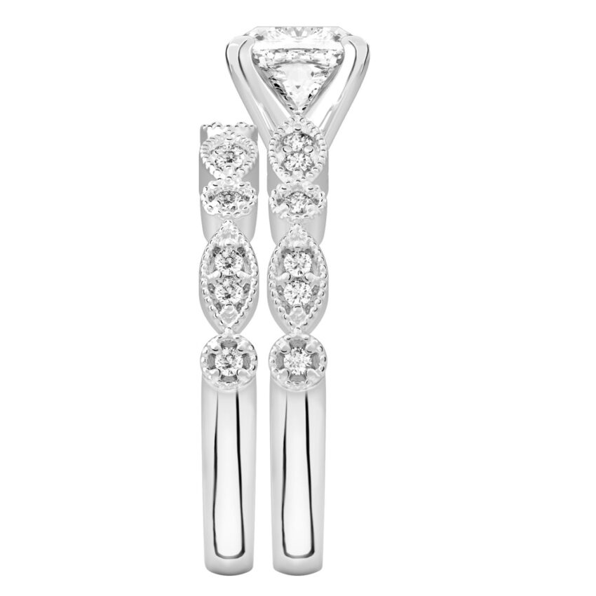 cushion cut diamond pandora engagement ring set platinum side