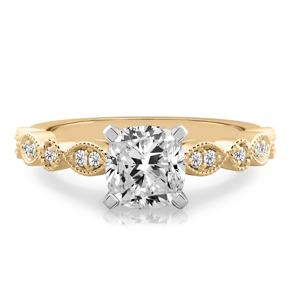 cushion cut diamond pandora engagement ring yellow gold