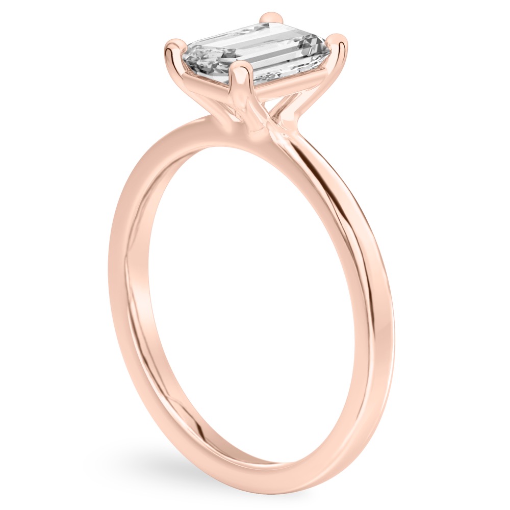 emerald cut diamond basket setting engagement ring rose gold angle