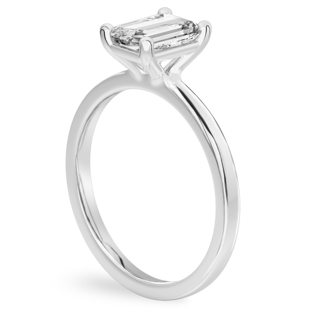 emerald cut diamond basket setting engagement ring white gold angle