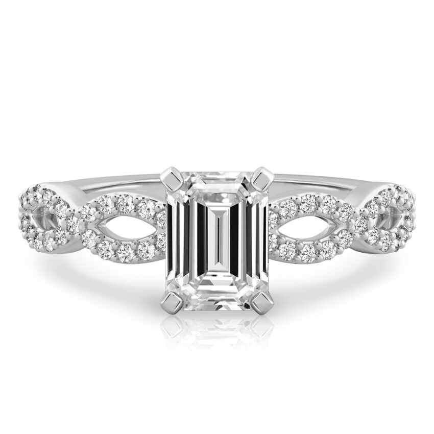 emerald cut diamond infinity engagement ring palladium