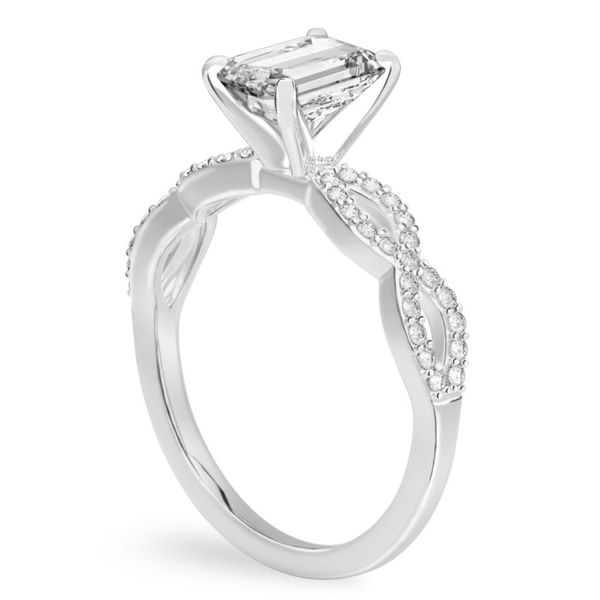 emerald cut diamond infinity engagement ring palladium angle