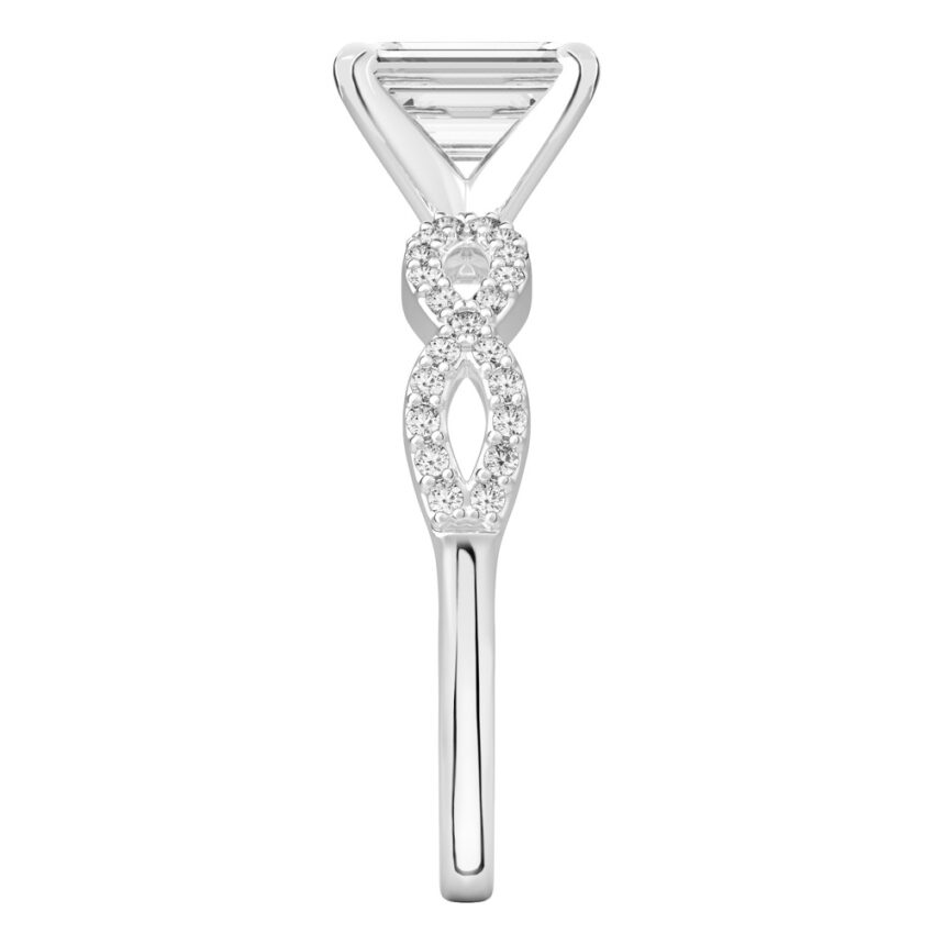 emerald cut diamond infinity engagement ring platinum side