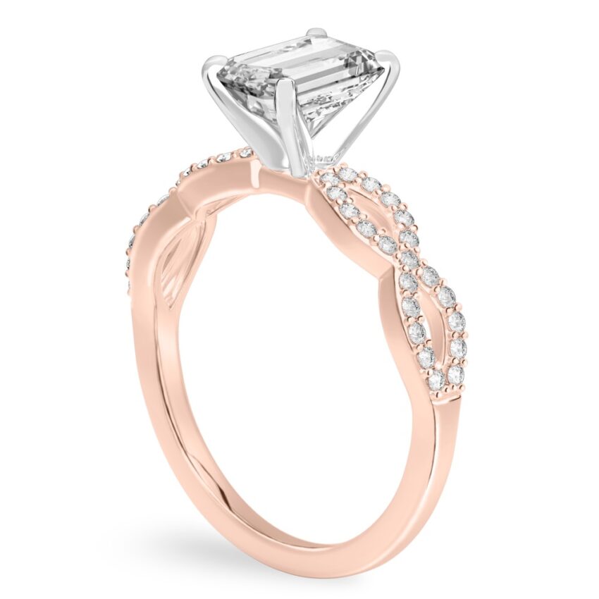 emerald cut diamond infinity engagement ring rose gold angle