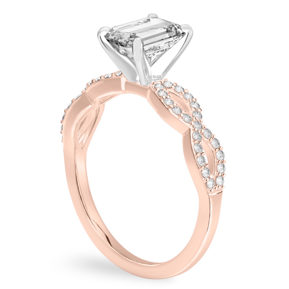 emerald cut diamond infinity engagement ring rose gold angle
