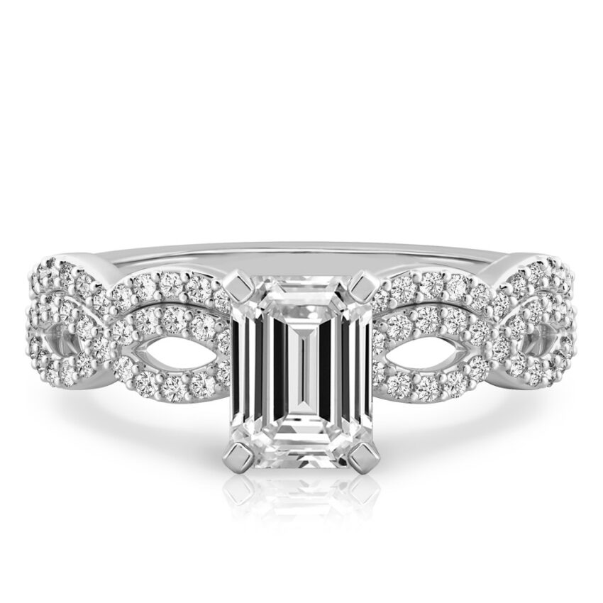 emerald cut diamond infinity engagement ring set palladium