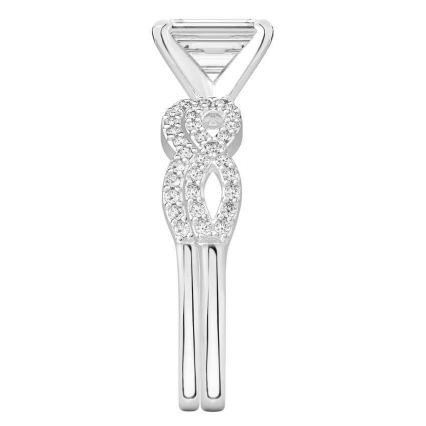 emerald cut diamond infinity engagement ring set palladium side