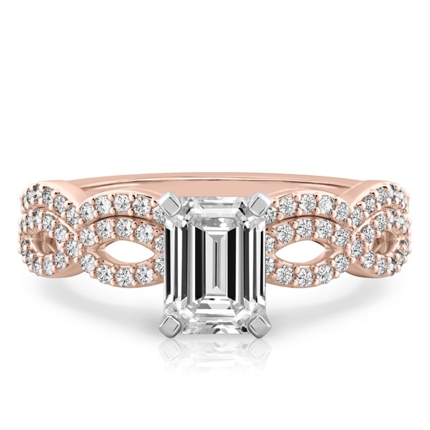 emerald cut diamond infinity engagement ring set rose gold