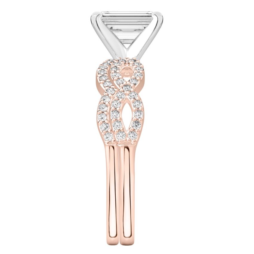 emerald cut diamond infinity engagement ring set rose gold Side