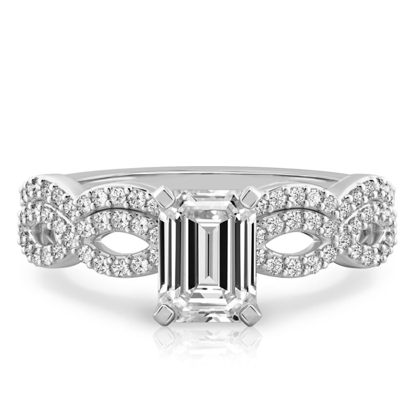 emerald cut diamond infinity engagement ring set white gold