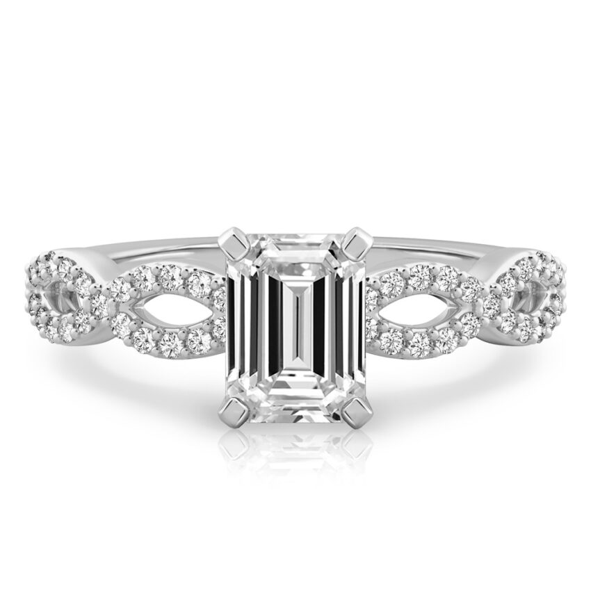 emerald cut diamond infinity engagement ring white gold