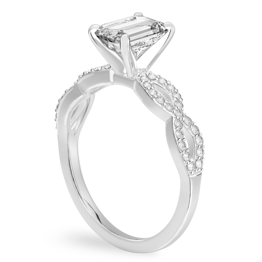 emerald cut diamond infinity engagement ring white gold angle