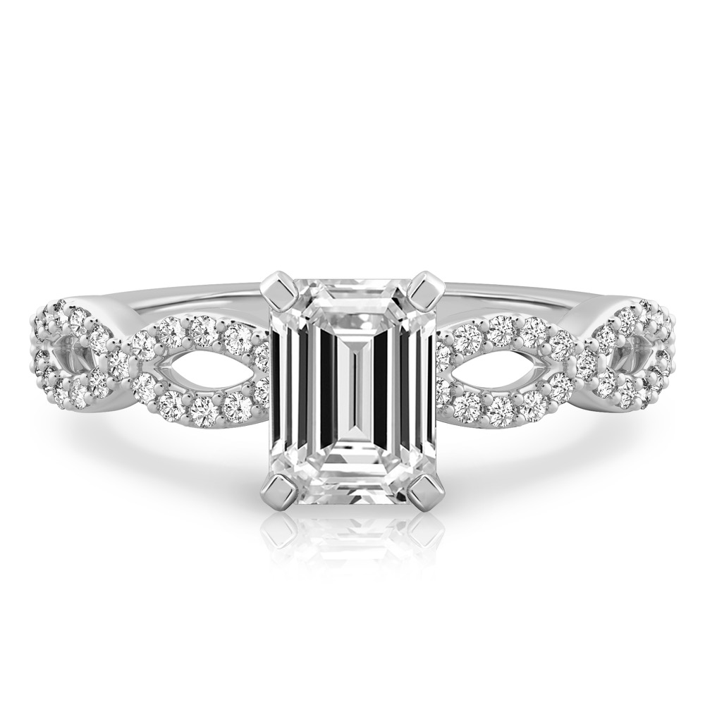 emerald cut diamond infinity engagement ring white gold