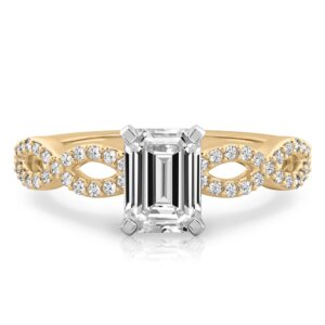 emerald cut diamond infinity engagement ring yellow gold