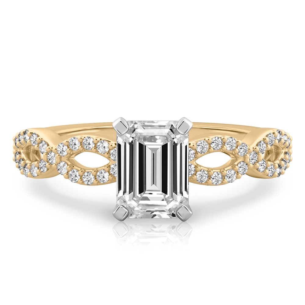 emerald cut diamond infinity engagement ring yellow gold