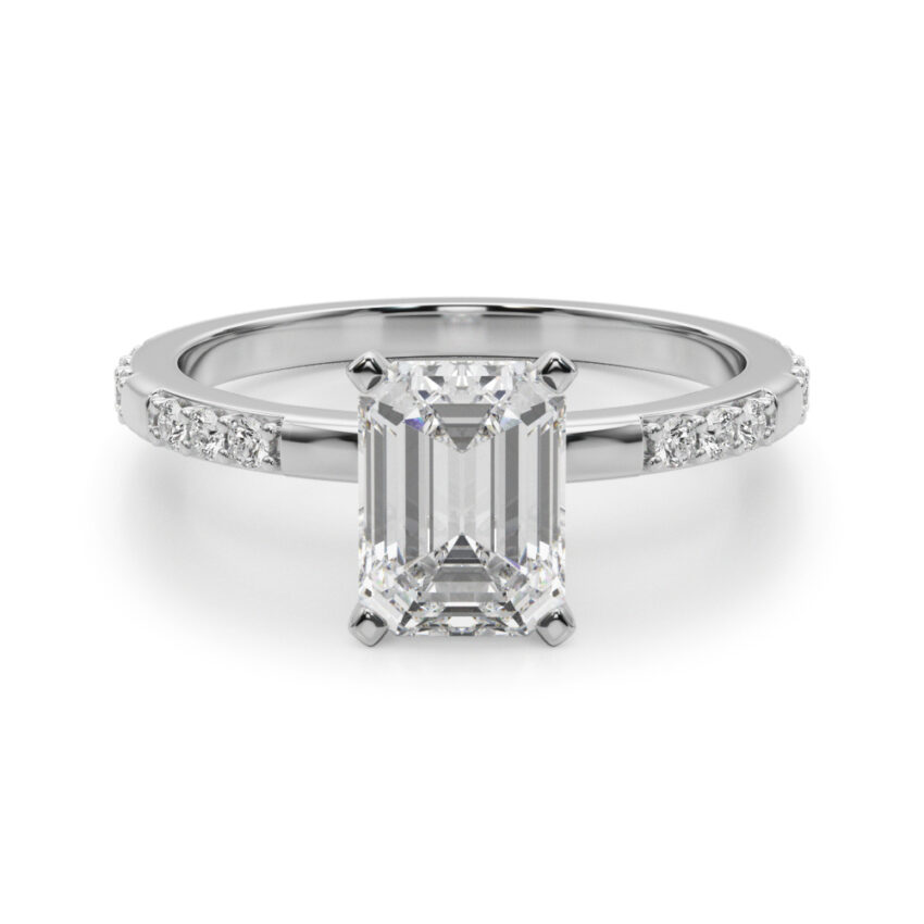 emerald cut diamond modern pave engagement ring palladium