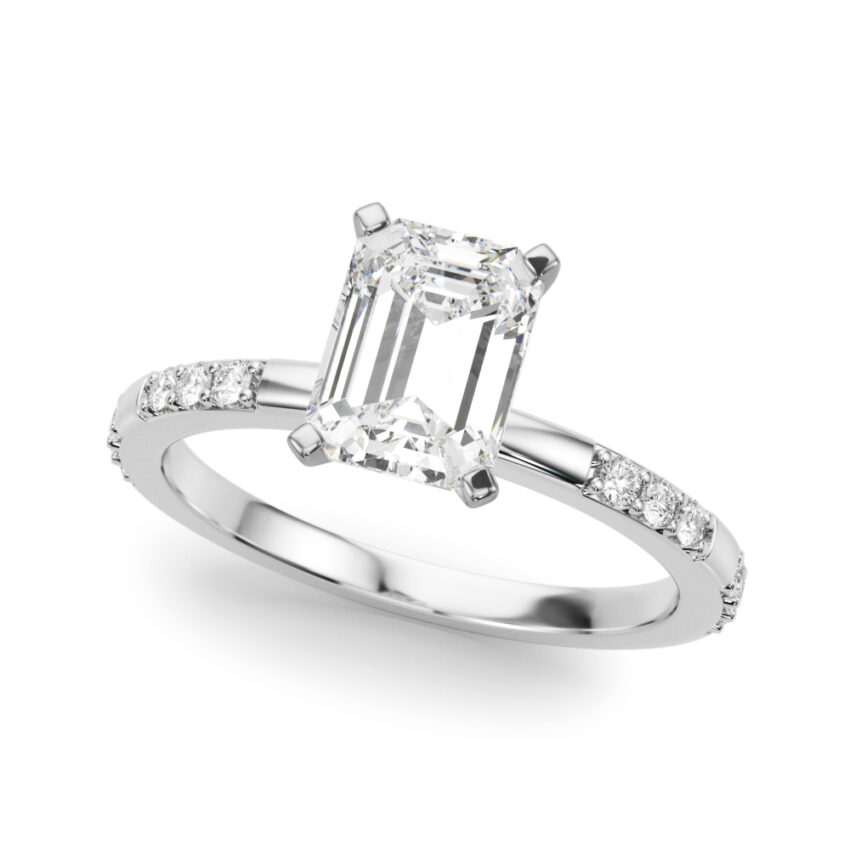 emerald cut diamond modern pave engagement ring palladium angle