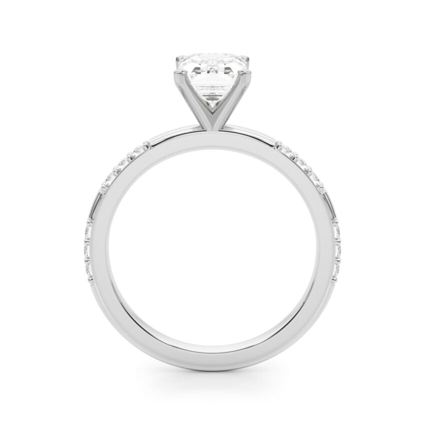 emerald cut diamond modern pave engagement ring palladium side