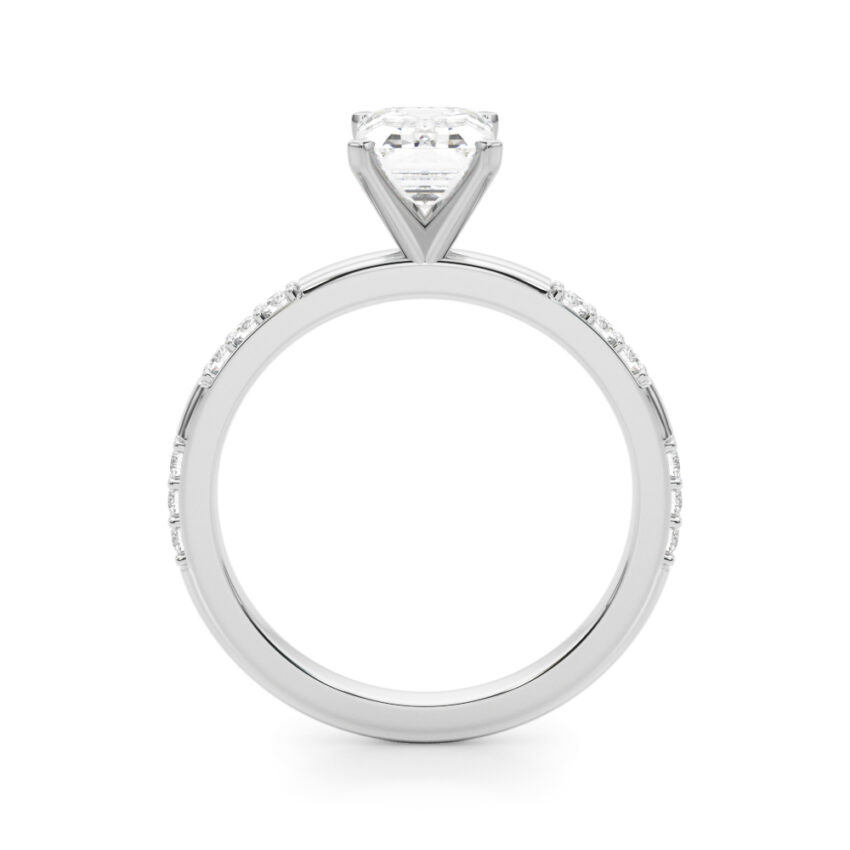 emerald cut diamond modern pave engagement ring platinum side