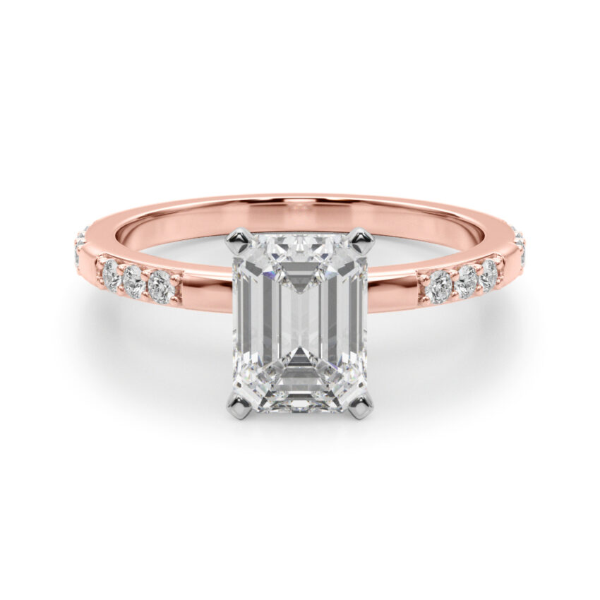 emerald cut diamond modern pave engagement ring rose gold