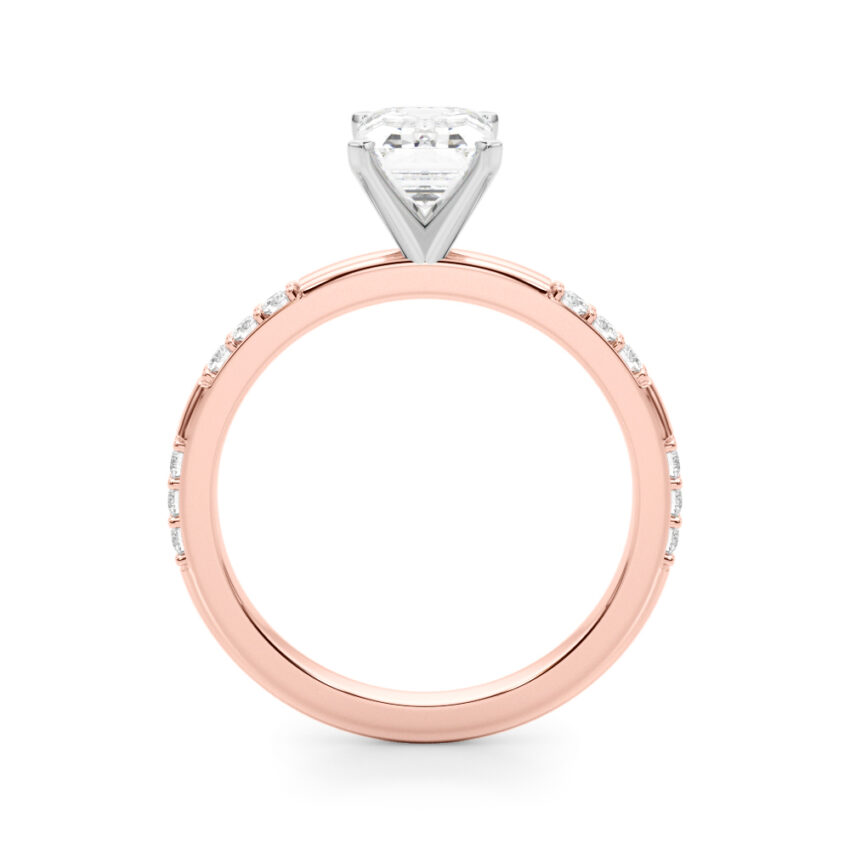 emerald cut diamond modern pave engagement ring rose gold side