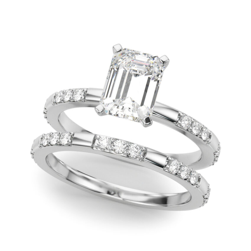emerald cut diamond modern pave engagement ring set platinum