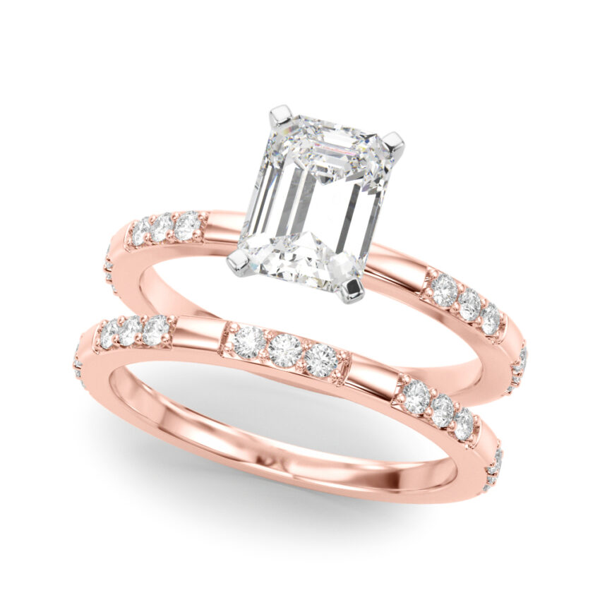 emerald cut diamond modern pave engagement ring set rose gold