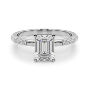 emerald cut diamond modern pave engagement ring white gold