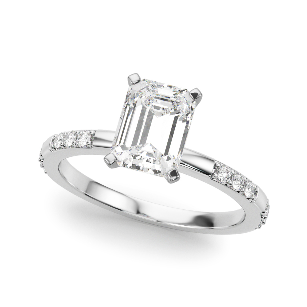 emerald cut diamond modern pave engagement ring white gold angle