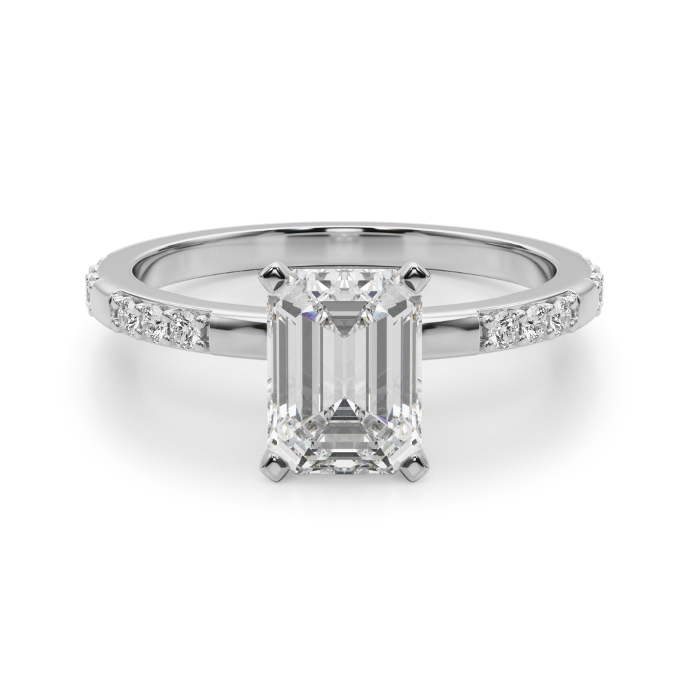 emerald cut diamond modern pave engagement ring white gold