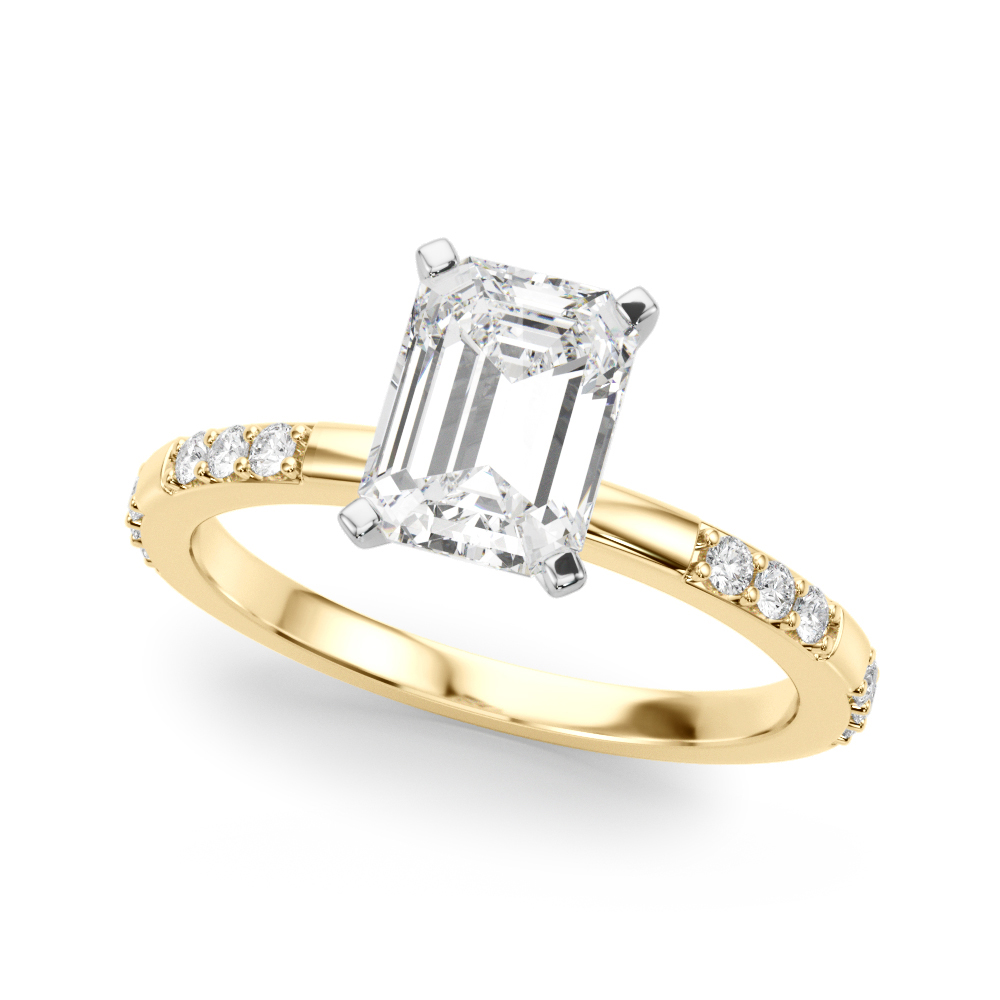 emerald cut diamond modern pave engagement ring yellow gold angle