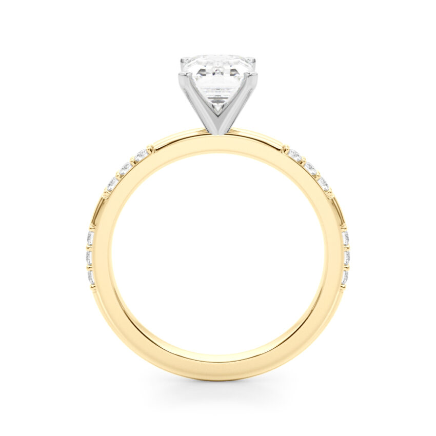 emerald cut diamond modern pave engagement ring yellow gold side