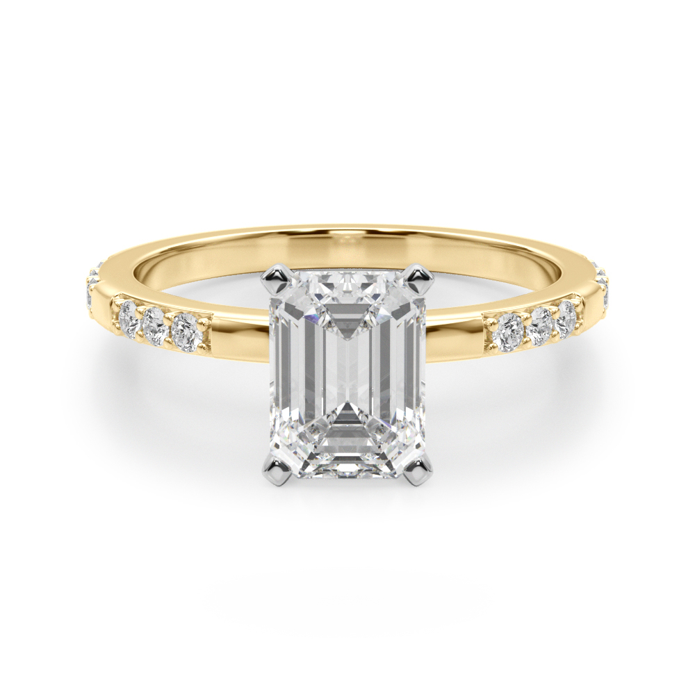 emerald cut diamond modern pave engagement ring yellow gold