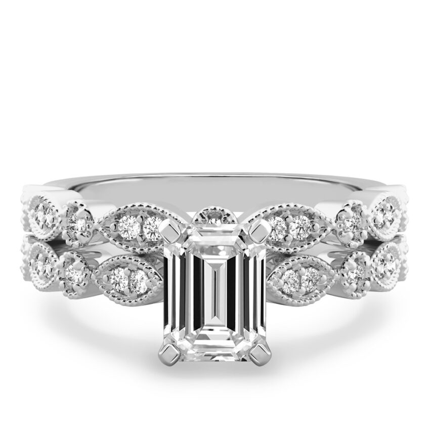 emerald cut diamond pandora engagement ring set platinum