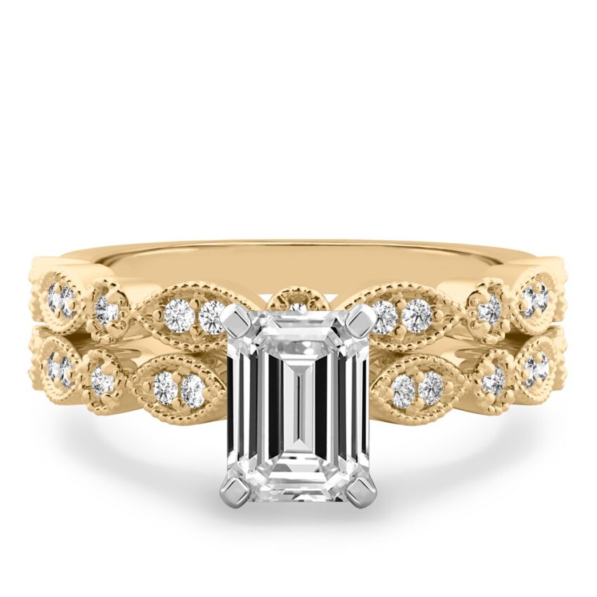 emerald cut diamond pandora engagement ring set yellow gold