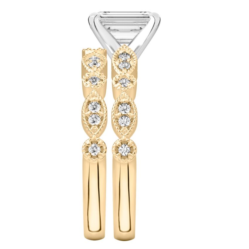 emerald cut diamond pandora engagement ring set yellow gold side