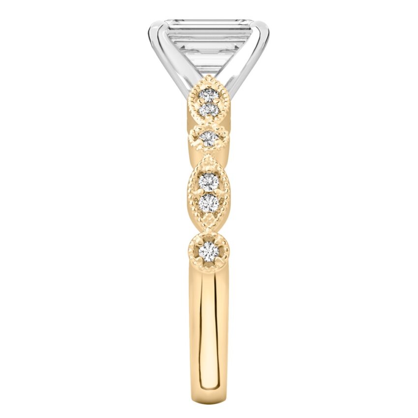emerald cut diamond pandora engagement ring yellow gold side