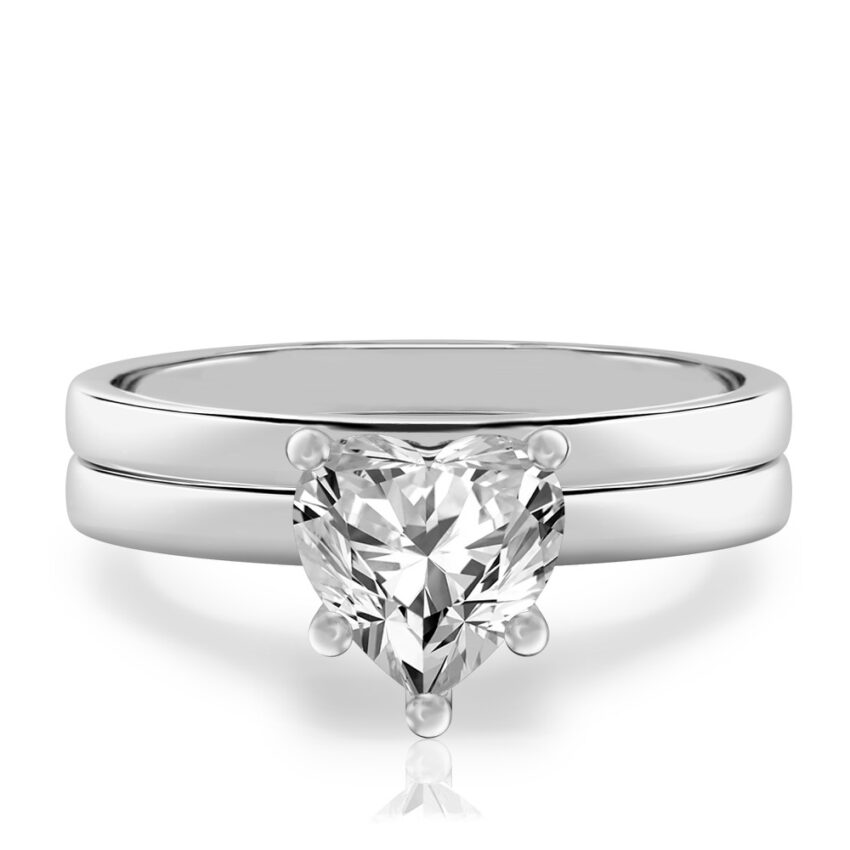 heart shape diamond basket setting engagement ring set palladium