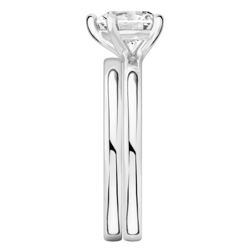 heart shape diamond basket setting engagement ring set palladium side