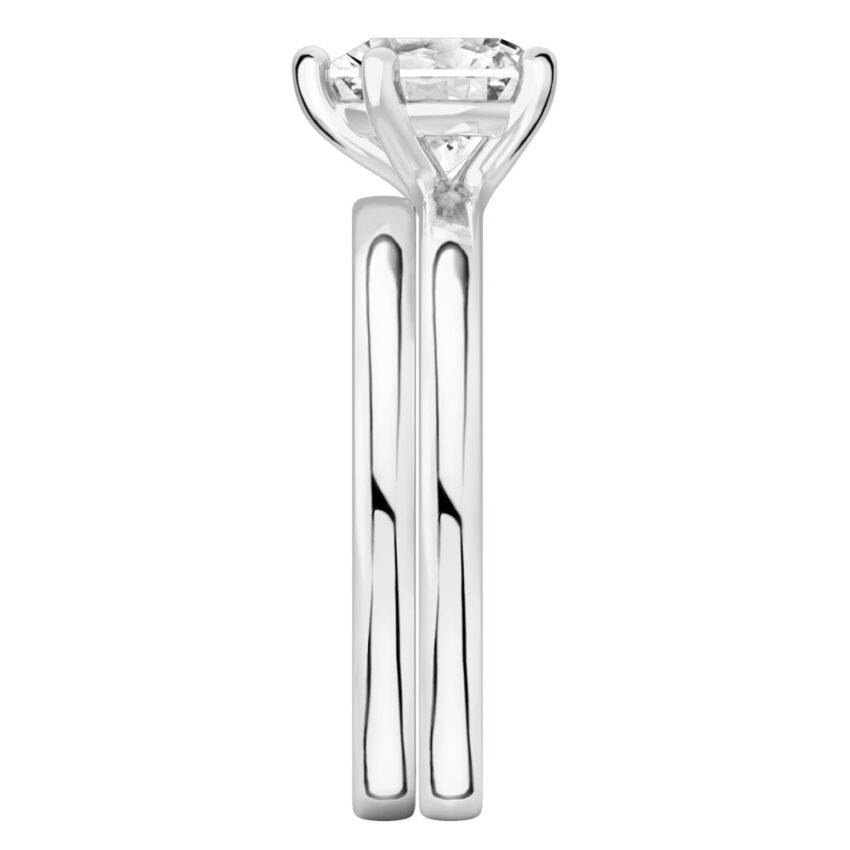 heart shape diamond basket setting engagement ring set platinum side