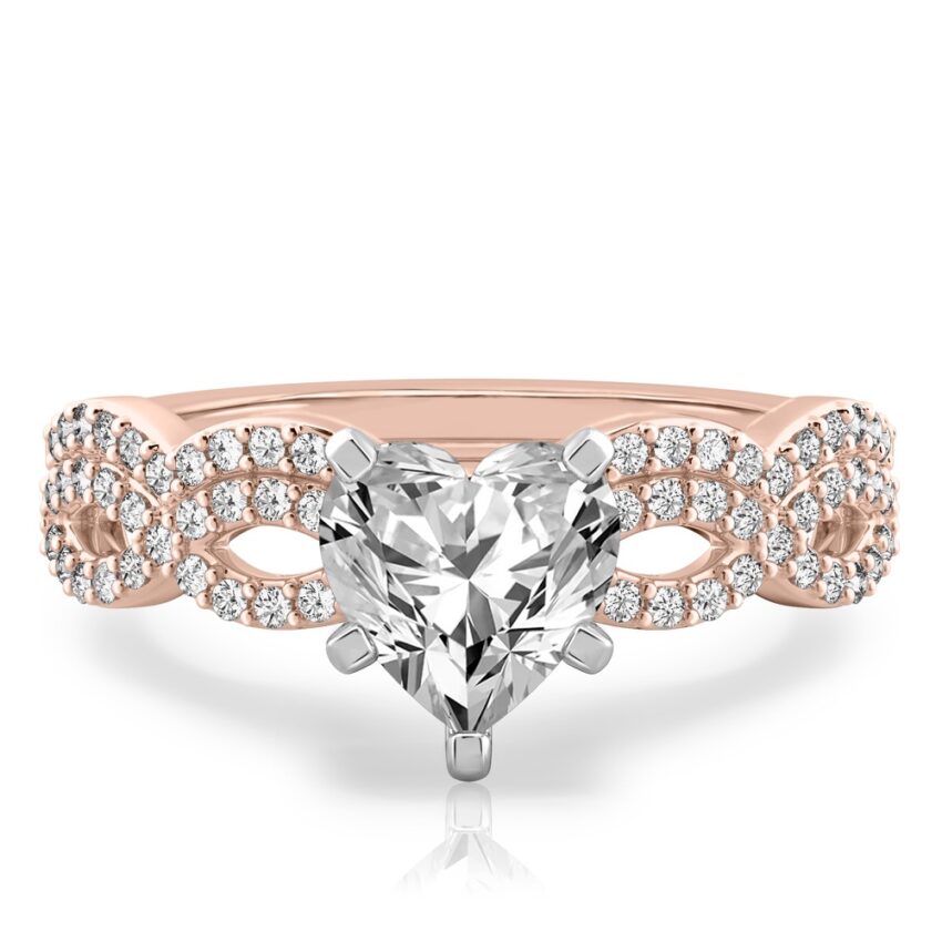 heart shape diamond infinity engagement ring set rose gold