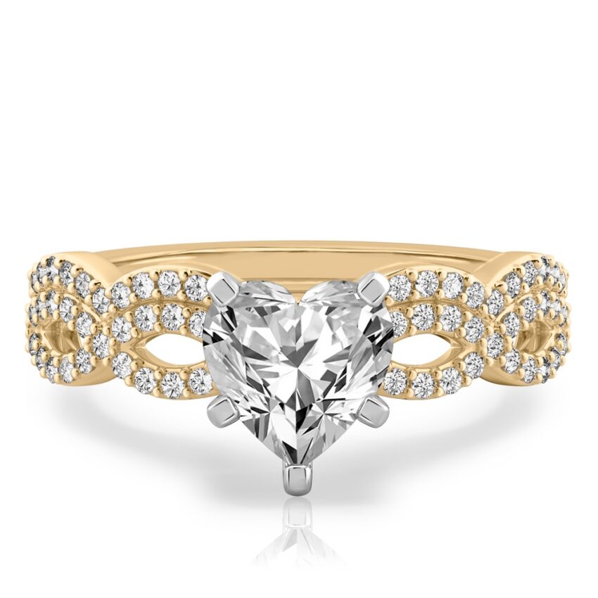 heart shape diamond infinity engagement ring set yellow gold