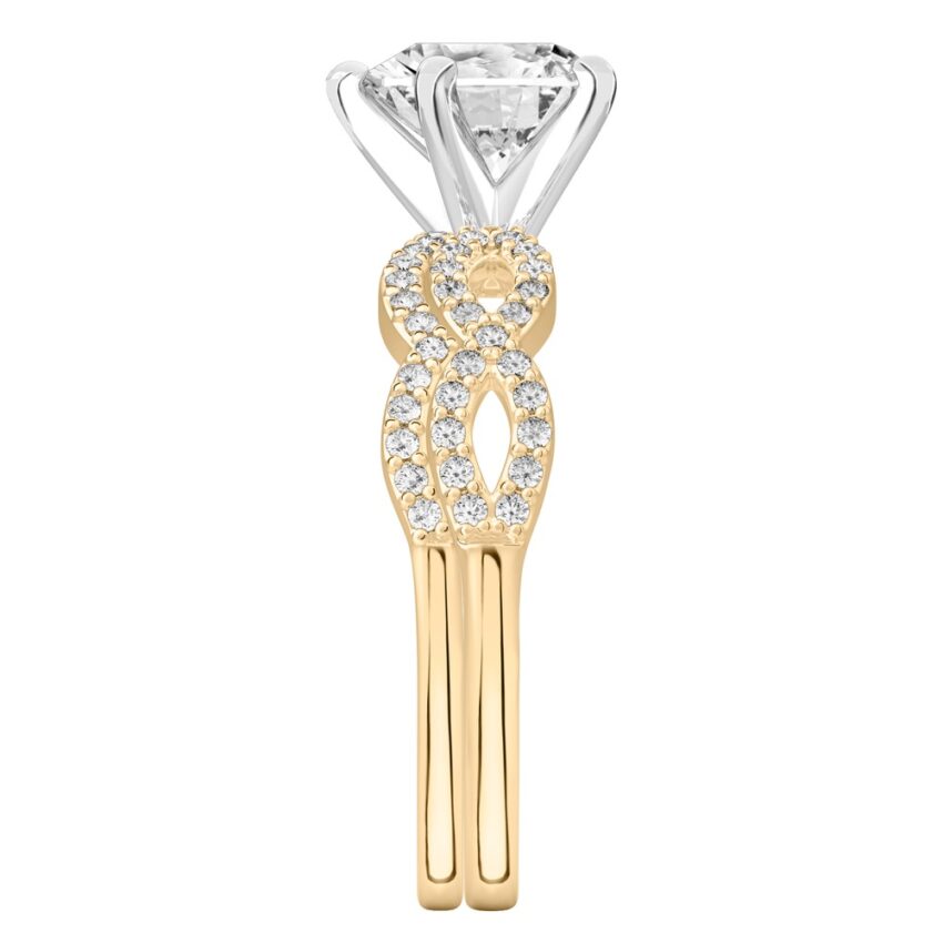 heart shape diamond infinity engagement ring set yellow gold Side