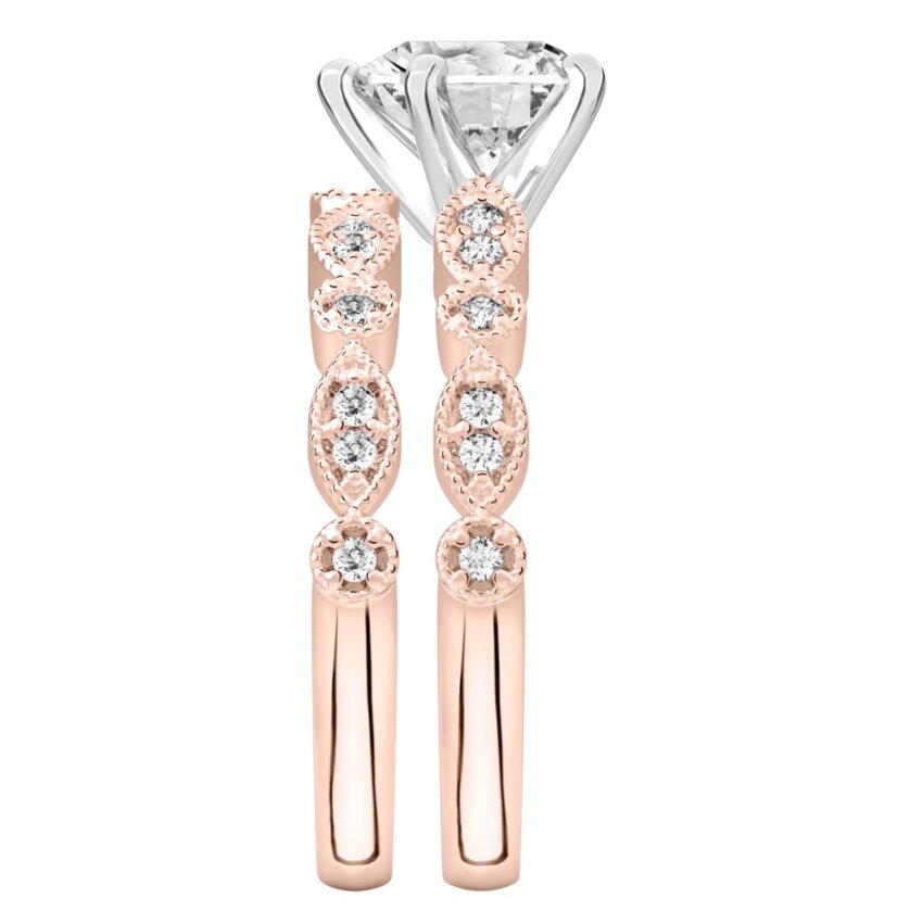 heart shape diamond pandora engagement ring set rose gold side