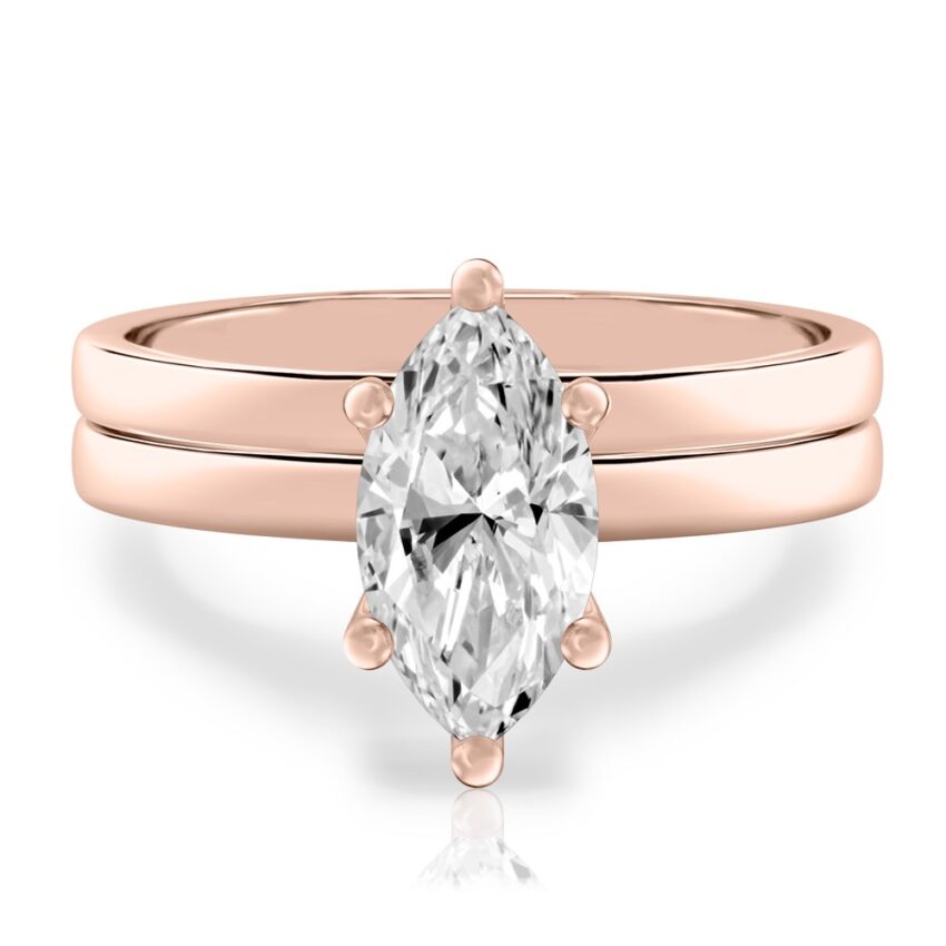 marquise cut diamond basket setting engagement ring set rose gold
