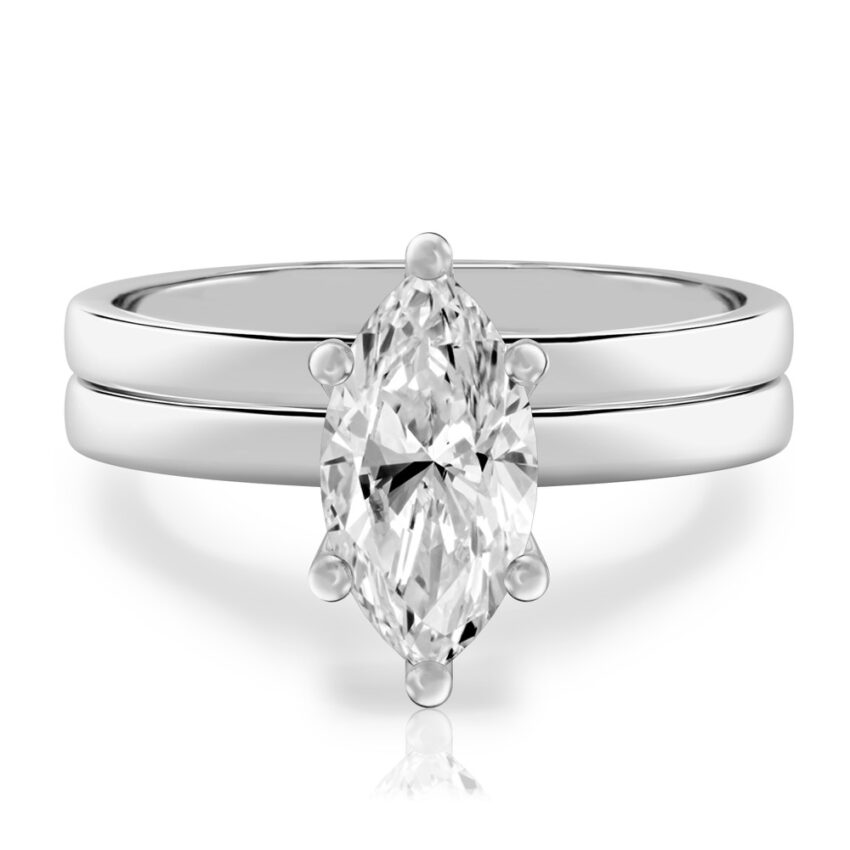 marquise cut diamond basket setting engagement ring set white gold