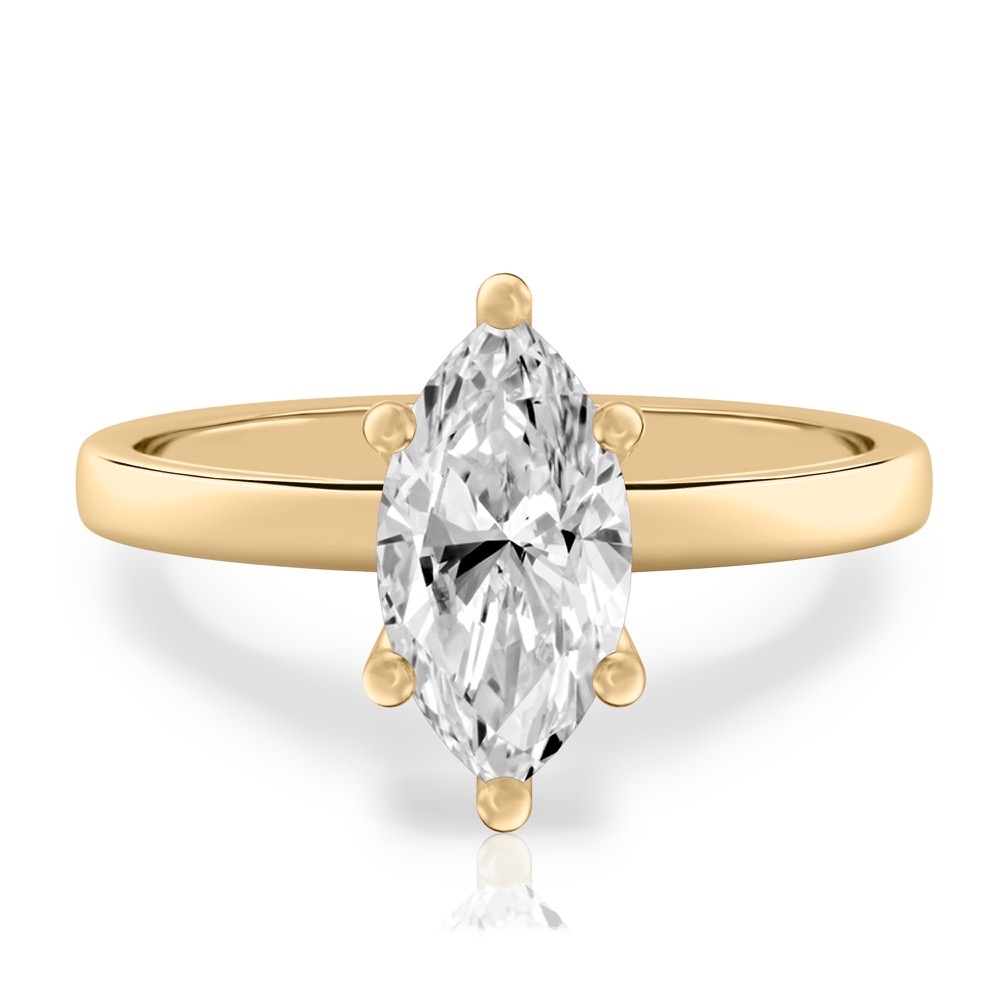 marquise cut diamond basket setting engagement ring yellow gold