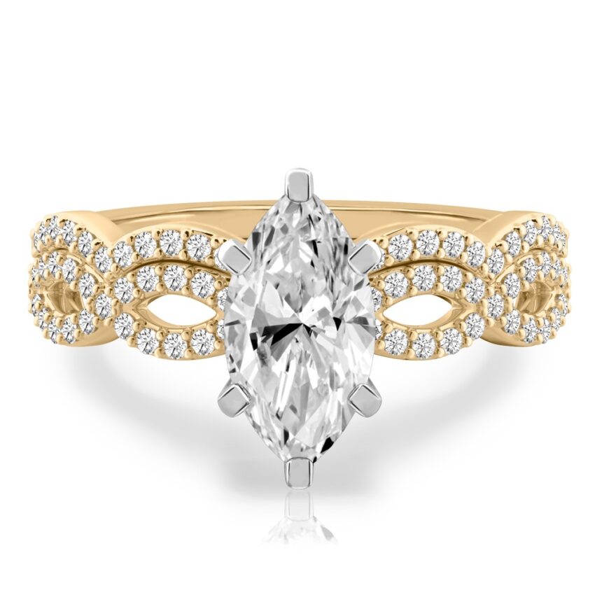 marquise cut diamond infinity engagement ring set yellow gold