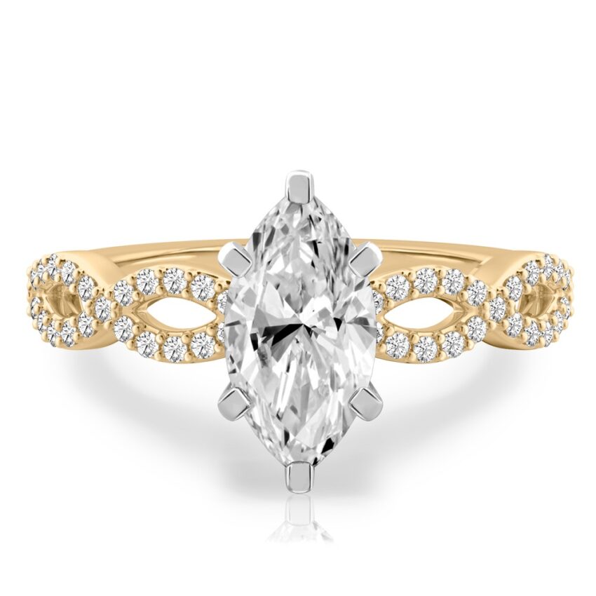 marquise cut diamond infinity engagement ring yellow gold