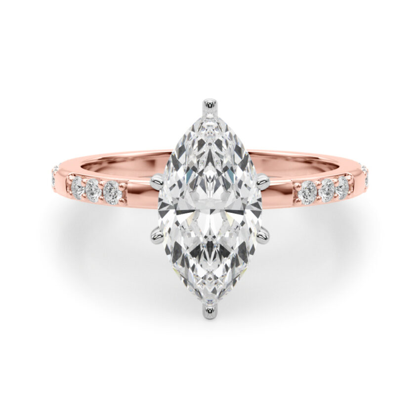 marquise cut diamond modern pave engagement ring rose gold